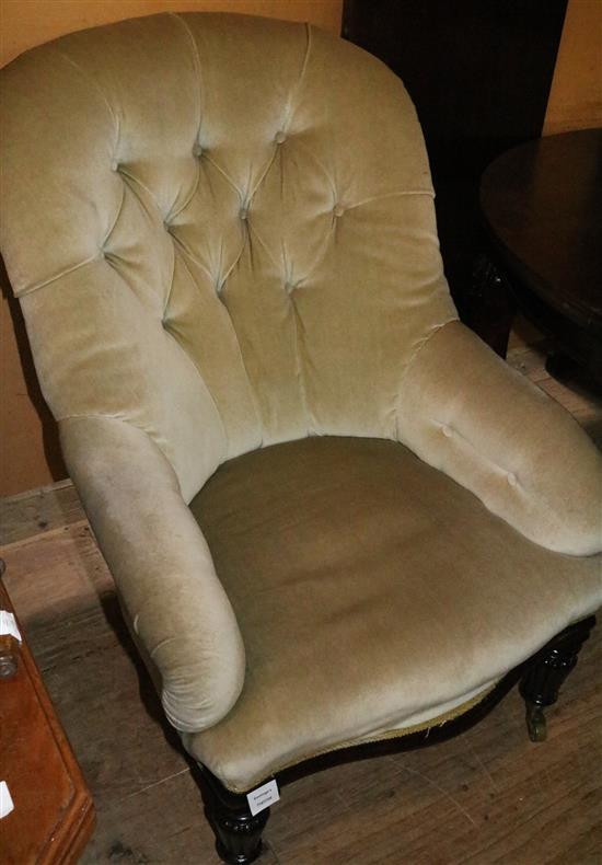 Victorian mahogany framed button back armchair(-)